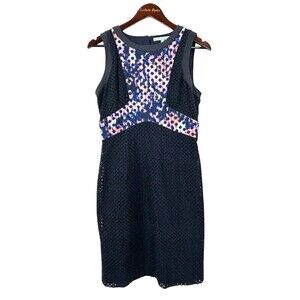 Antonio Melani Womens Size 8 Navy Cotton Eyelet Lace Watercolor Sheath Dress N